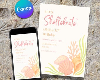 Seashell Beach Birthday Invitation: Editable Coastal Party Template (Digital Download
