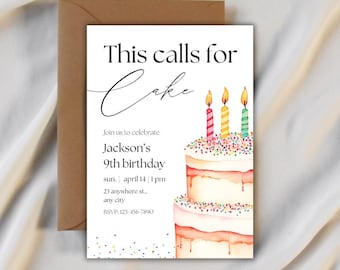 Editable Cake Birthday Invitation Template (Digital Download)