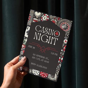 Uitnodiging casinoavond: bewerkbare sjabloon pokerfeest (digitale download)
