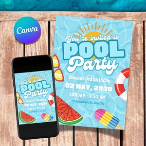Editable Pool Party Invitation: Tropical Kids Birthday (Digital Download)