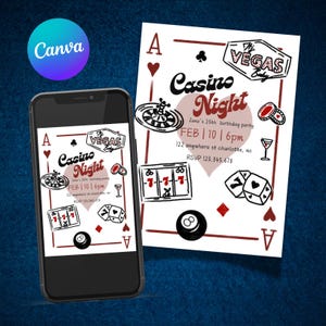 Bewerkbare uitnodiging voor casinoavond: afdrukbare uitnodiging voor pokerfeest