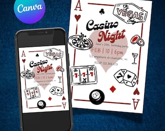 Editable Casino Night Invitation: Printable Poker Party Invite