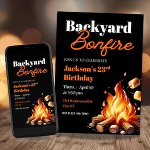 Editable Bonfire Birthday Invitation: Backyard Party Digital Invite (Digital Download)