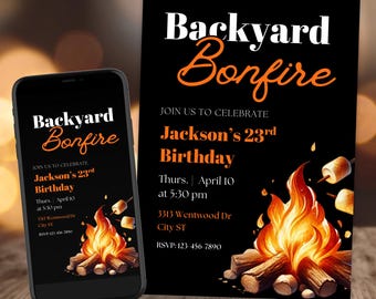 Editable Bonfire Birthday Invitation: Backyard Party Digital Invite (Digital Download)