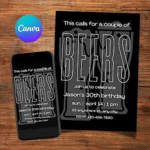 Beer Birthday Invitation for Men: Editable Canva Template (Digital Download)
