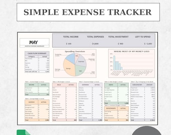 Modèle de suivi des dépenses personnelles Google Sheets pour le suivi des dépenses personnelles, feuille de calcul Google Sheets pour le suivi des dépenses mensuelles