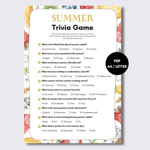 Summer Trivia Game | BBQ Activity, Family Vacation Icebreaker (Digital Download)