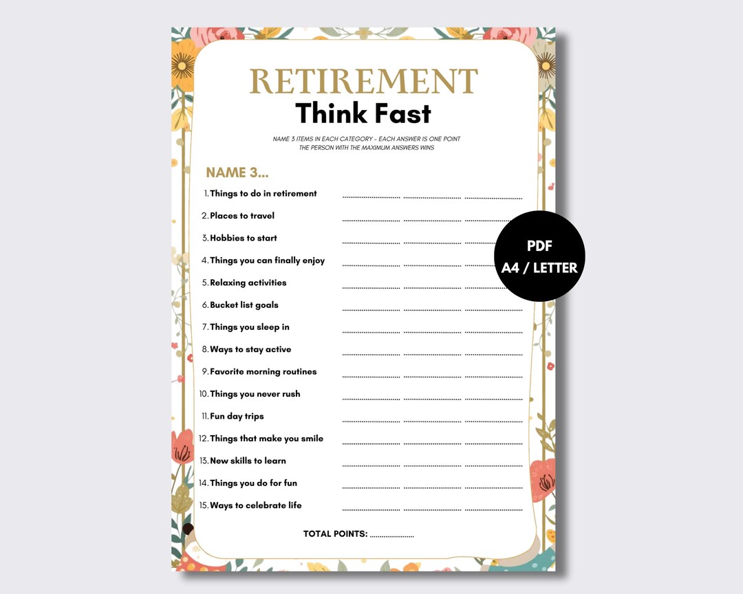 Printable Retirement Fun Guide.pdf Retirement Think Fast Game Printable | Retirement Party Activity ...