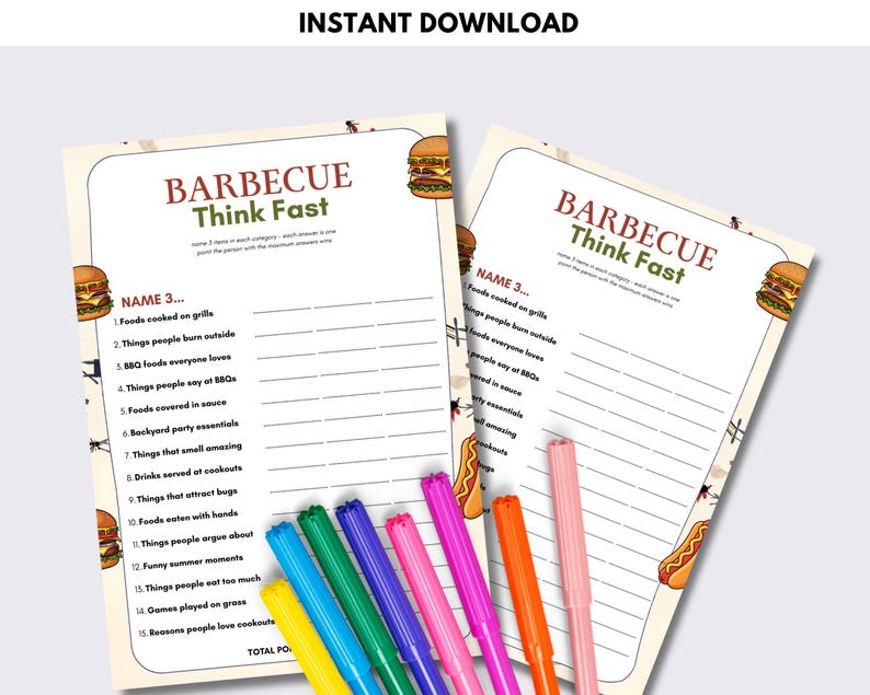 BBQ Think Fast Game Printable | BBQ Party Games | Backyard Games ...