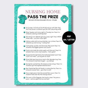 Nursing Home Pass the Gift Poem Game Printable — Fun Resident Activity for Holiday Party, Nurse Week or Daily Program, Instant Download PDF