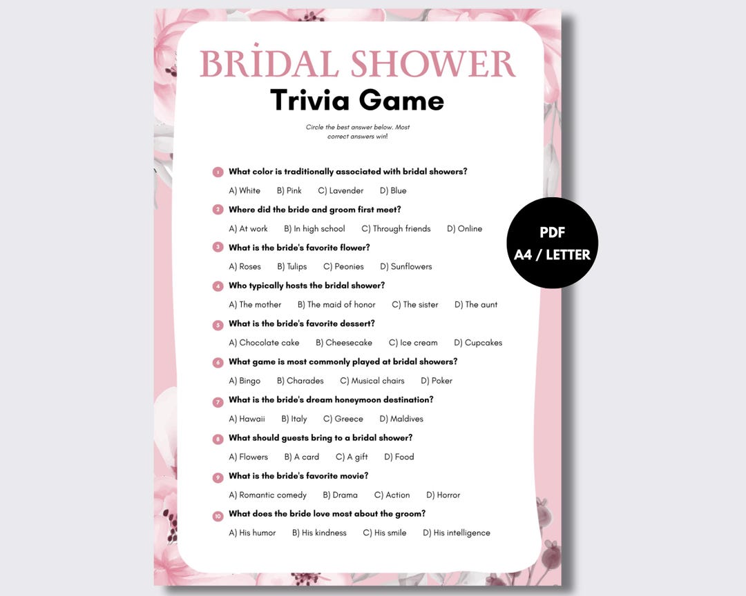 Bridal Shower Riddles Pdf Bridal Shower Game Printable | Who Knows the Bride Best | Fun Couples ...