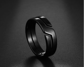 Waterdichte zwarte lijn gesneden ring cadeau voor mannen en vrouwen, heren roestvrijstalen ringen, zwarte ringen voor vrouwen, unisex zwarte 6 mm bandring