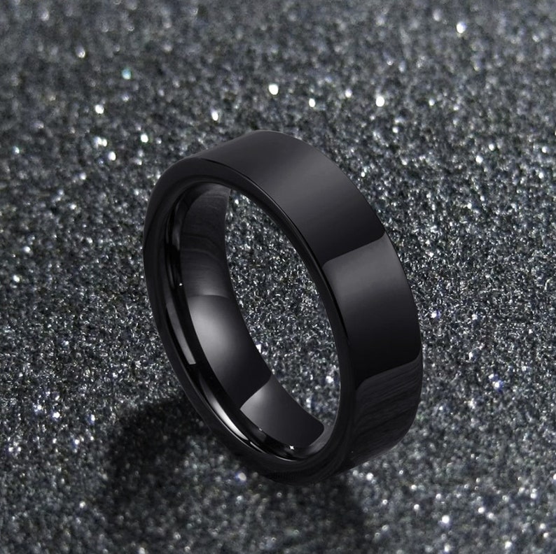 Zwarte ringen mannen, zwarte herenring, zwarte ringen voor mannen, ringen voor vrouwen, zwarte bandring, roestvrijstalen ring, vriendje cadeau, 6mm bandring afbeelding 2