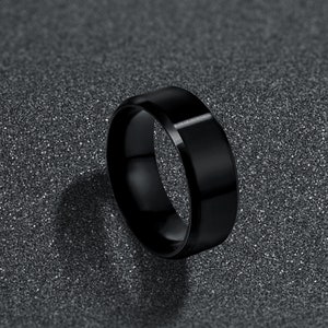 Zwarte herenring, bandring voor mannen en vrouwen, heren zwarte moderne ringen, roestvrijstalen ring cadeau voor hem, haar afbeelding 2
