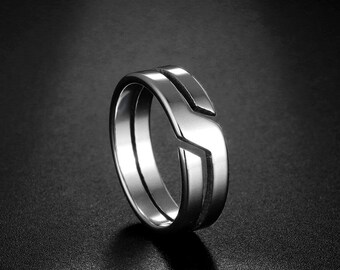 Waterproof Modern Line Cut Ring Gift for Men & Women, Mens Stainless Steel Rings, 6mm Band Ring