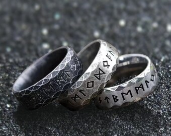 Viking Ring, Norse Rune Ring for Men, Stainless Steel Ring, Viking Amulet Ring, Odin Ring, Gothic Rings Men, Silver Band Ring Boyfriend Gift