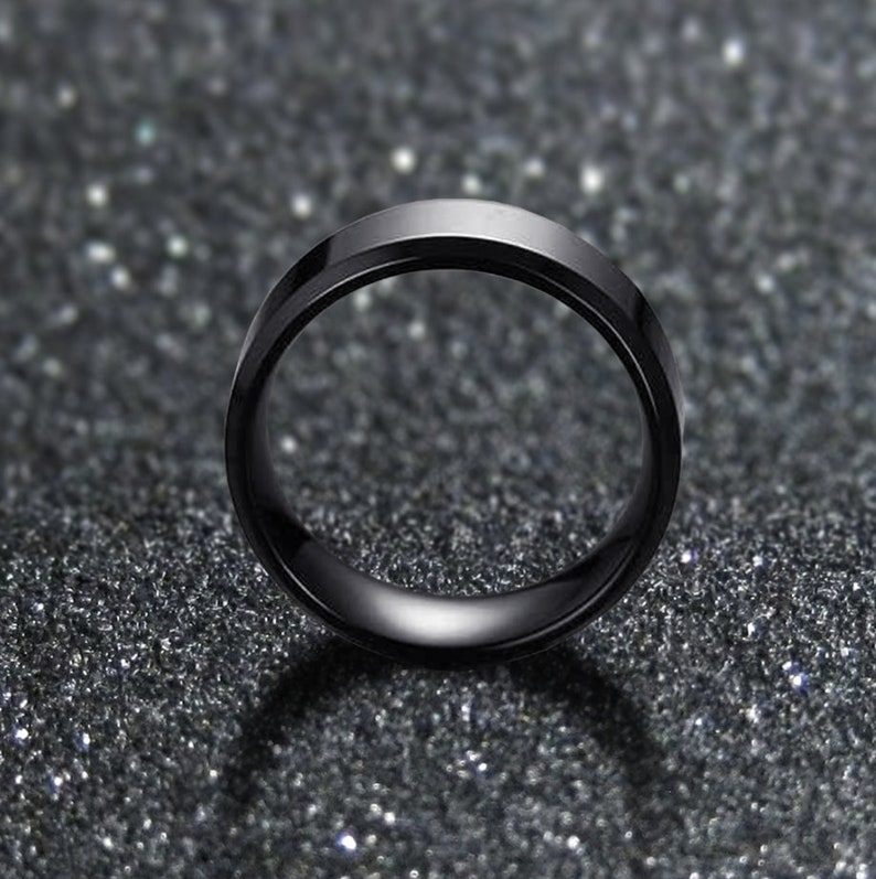 Zwarte ringen mannen, zwarte herenring, zwarte ringen voor mannen, ringen voor vrouwen, zwarte bandring, roestvrijstalen ring, vriendje cadeau, 6mm bandring afbeelding 4