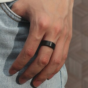 Mens black ring, Band ring for Men and Women, Mens Black Modern Rings, Stainless Steel ring Gift for him, her image 7