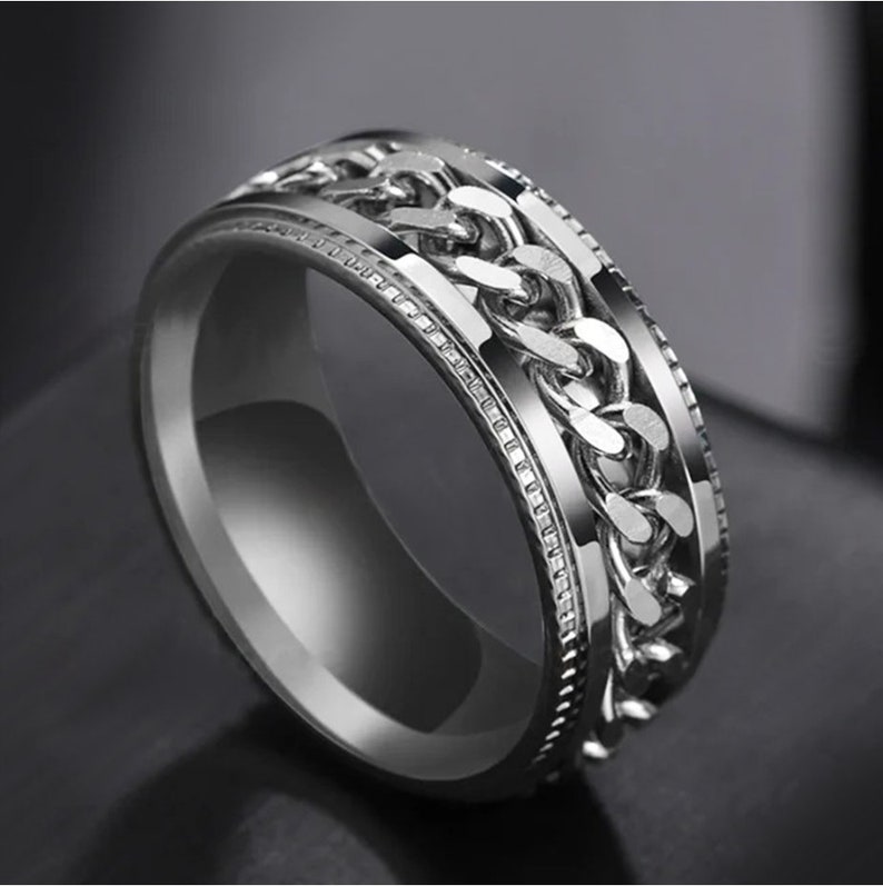 Fidget Rings, Chain Spinner Ring, Rotatable Bottle Opener Fidget Ring, Unisex, Mens Ring, Womens Ring, Black, Silver Rotatable Spinner Rings image 4