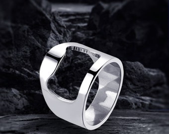 Flesopenerring | Zilveren ring | Feestring voor flesopener voor heren en dames | Roestvrij stalen ringen voor mannen en vrouwen | Cadeau voor hem, haar