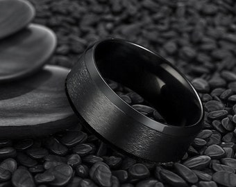 Anillo negro para hombre, Anillo de banda para hombres y mujeres, Anillos modernos negros para hombre, Anillo de acero inoxidable Regalo para él, ella