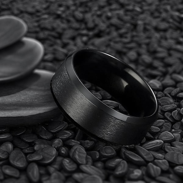 Mens black ring, Band ring for Men and Women, Mens Black Modern Rings, Stainless Steel ring Gift for him, her