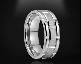 Modern Mens Classic Ring | Stainless Steel Band Rings | Silver Rings for Men | 8mm width | Mens  Ring Gift for Him, Boyfriend, Husband