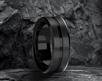 Black Onyx Band Ring for Men | Mens Black Ring | Black Band Rings for Men | Birthday Gift for him, boys, boyfriend, husband