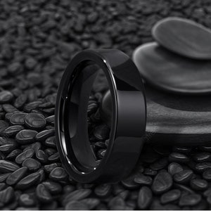 Black Rings Men, Mens Black Ring, Black Rings for Men, Rings for Women, Black Band Ring, Stainless Steel Ring, Boyfriend Gift, 6mm Band Ring zdjęcie 1