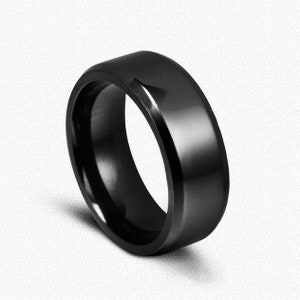 Mens black ring, Band ring for Men and Women, Mens Black Modern Rings, Stainless Steel ring Gift for him, her zdjęcie 8