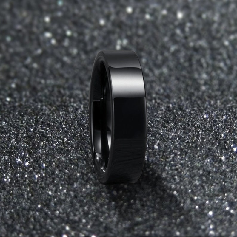 Black Rings Men, Mens Black Ring, Black Rings for Men, Rings for Women, Black Band Ring, Stainless Steel Ring, Boyfriend Gift, 6mm Band Ring zdjęcie 3