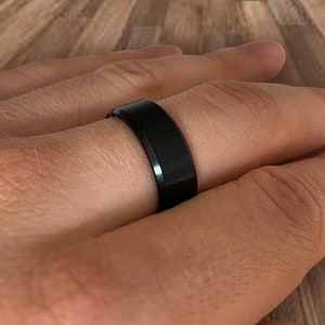 Zwarte herenring, bandring voor mannen en vrouwen, heren zwarte moderne ringen, roestvrijstalen ring cadeau voor hem, haar afbeelding 6