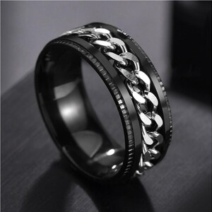 Fidget Rings, Chain Spinner Ring, Rotatable Bottle Opener Fidget Ring, Unisex, Mens Ring, Womens Ring, Black, Silver Rotatable Spinner Rings image 7