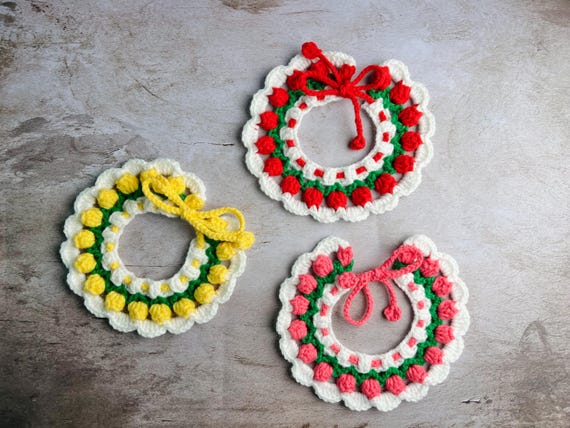 Easy Tulip Pet Collar Crochet Pattern – US Terms PDF (Text & Chart Versions) – Digital Pattern Only, Not a Finished Item