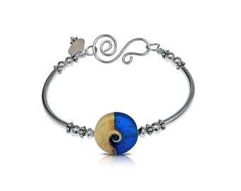 Ocean Wave Jewelry, Summer Jewelry Trend, Best Friend Bracelet, Summer Bracelet, Sterling Silver Bangle, Beach Bracelets, Gift for Women