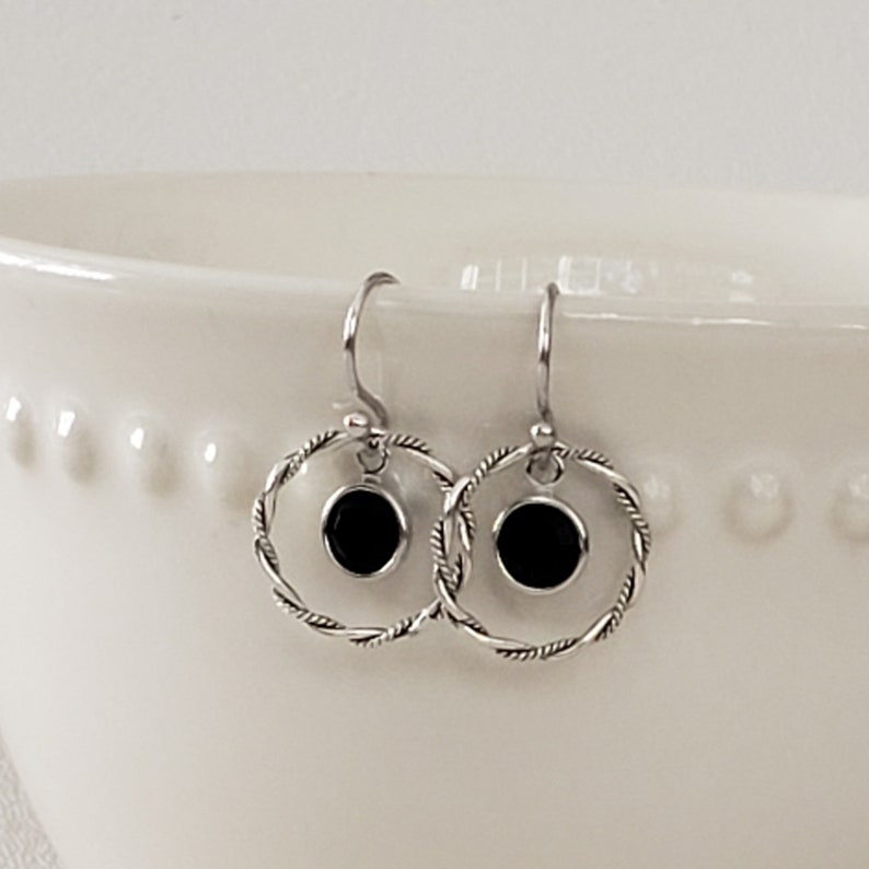 Hoop Earrings, Sterling Silver Jewelry, Boho Black Earrings, Silver Dangle Earrings, Gift for Her, Black Jewelry image 2