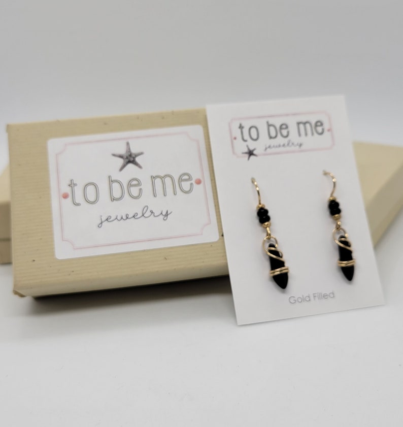 Gold Filled Earrings, Black Dangle Earrings, Dainty Earrings, Gift for Her, Gold Earrings Bild 8