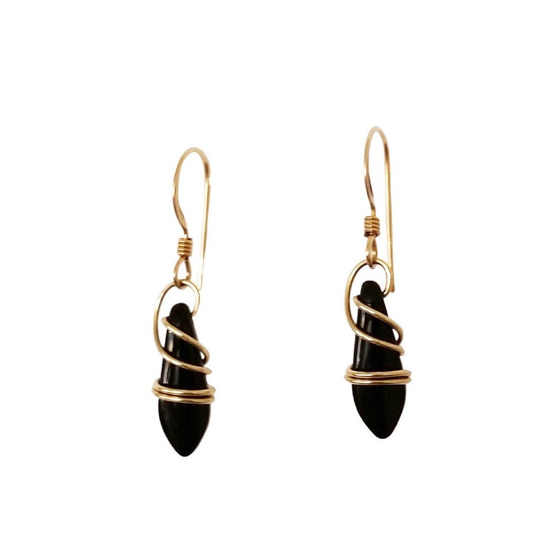 Gold Filled Earrings, Black Gold-fill Jewelry, Dainty Drop Dangle Earrings, Everyday Jewelry, Gift for Friend. Black Simple Earrings image 1