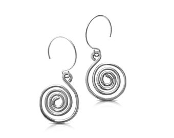 Silver Spiral Earrings, Dangle Boho Earrings, Sterling Silver Jewelry, Gift for Her