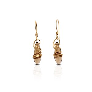 Gold Filled Brown Earrings, Minimalist Earrings, Dangle Gold Earrings, Dainty Brown Jewelry, Handmade Gold Earrings, Gift for Her, image 3