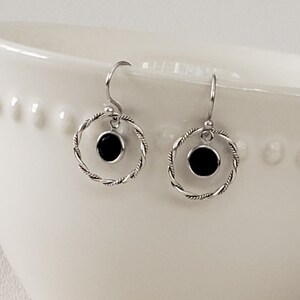 Hoop Earrings, Sterling Silver Jewelry, Boho Black Earrings, Silver Dangle Earrings, Gift for Her, Black Jewelry image 7