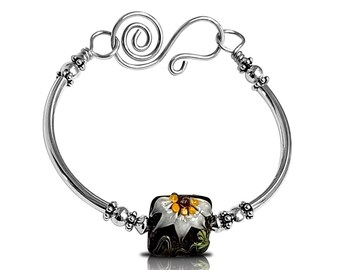 Nature Lover Bracelet, Silver Flower Bracelet, Sterling Silver Bangle, Flower Jewelry, Gift for Her