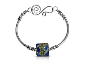 Silver Blue Bracelet, Handmade Jewelry, Sterling Silver, Gift, Blue Jewelry, Beaded Bracelet, Birthday Gift
