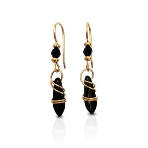 Black Dangle Earrings, Gold Filled Earrings, Black Earrings for Women, Gold and Black Earrings, Dainty Earrings, Black Earrings for Wedding image 10