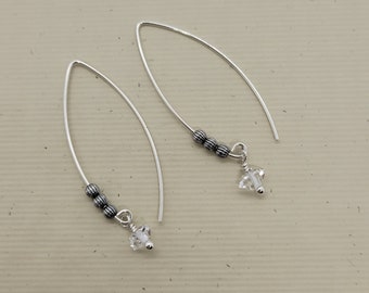 Pendientes de diamantes Herkimer, plata de ley, pendientes largos, joyería minimalista, pendientes de marquesa, regalo para ella, pendientes hechos a mano