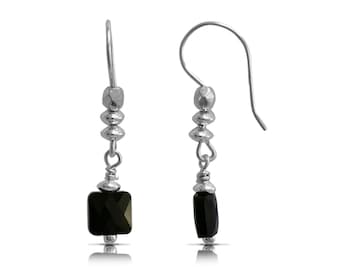 Dainty Black Earrings Dangle, Dainty Drop Earrings, Sterling Silver Jewelry, Crystal Earrings, Gifts, Gift for Her