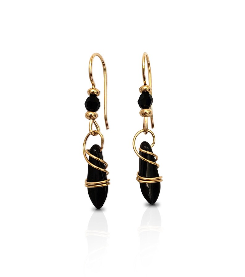 Gold Filled Earrings, Black Dangle Earrings, Dainty Earrings, Gift for Her, Gold Earrings image 10
