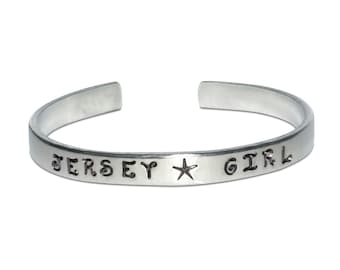 Jersey Girl Bracelet Cuff, Summer Trend Jewelry, Mermaid Jewelry, Beach Bracelet, Hand Stamped Jewelry, Free Shipping, Personalized