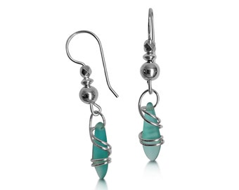 Aquamarine Silver Earrings, Czech Blue Glass Earrings, Sterling Silver Jewelry, Dangle Handmade Earrings, Gift for Her, Dainty Earrings