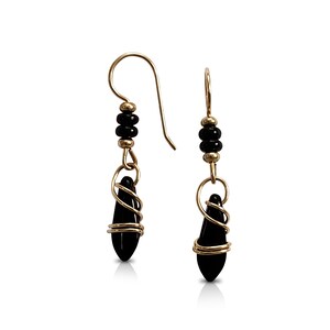Gold Filled Earrings, Black Dangle Earrings, Dainty Earrings, Gift for Her, Gold Earrings image 3
